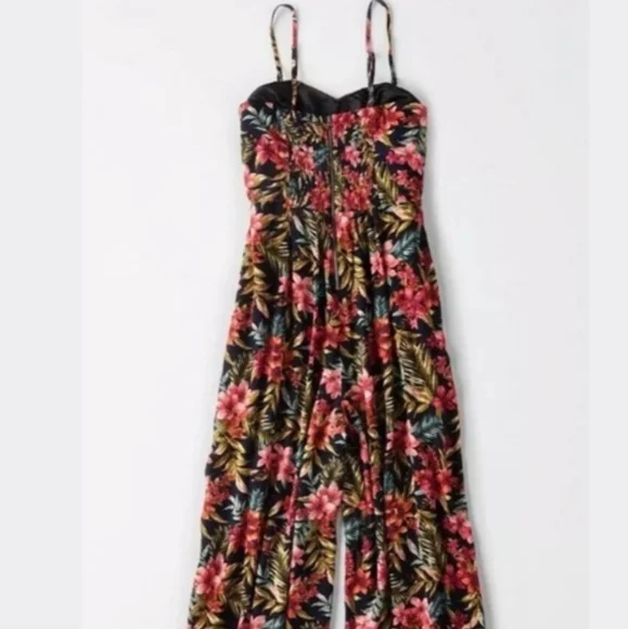 American Eagle jumpsuit wide leg tie front strapless tropical print size XS - Picture 4 of 16